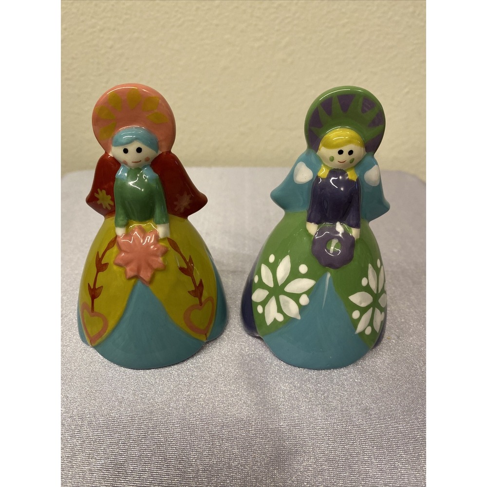 World Market Salt & Pepper Shakers Folkloric Colorful Angels Figurines